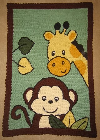 Baby Monkey & Giraffe Hand Made Afghan